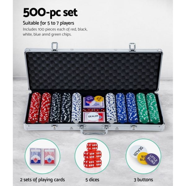 Poker Chip Set 500PC Chips TEXAS HOLD’EM Casino Gambling Dice Cards