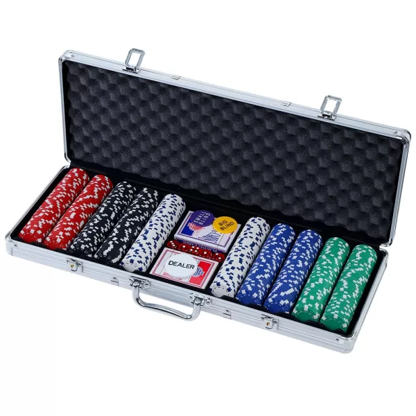 500pcs Poker Chips Set Casino Texas Hold’em Gambling Party Game Dice Cards Case