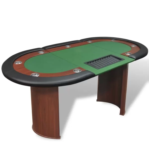 10-Player Poker Table with Dealer Area and Chip Tray Green