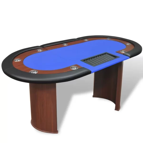 10-Player Poker Table with Dealer Area and Chip Tray Blue